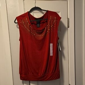 Women's Red Embellished Sleeveless Top
